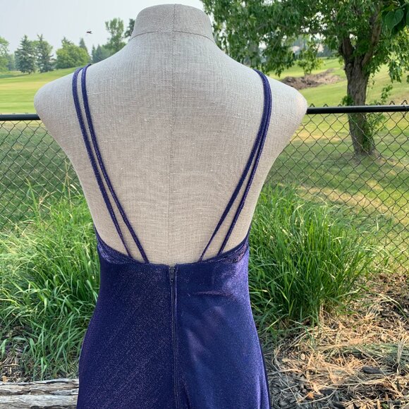 Vintage 90s Y2K Morgan & Co Purple Iridescent Maxi Prom Dress Evening Gown - Picture 9 of 16